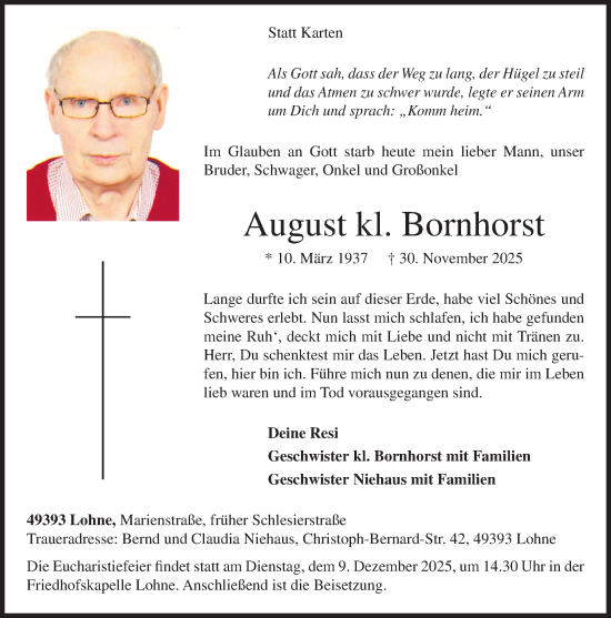 Anzeige von August Bornhorst von OM-Medien