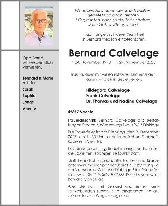 Anzeige von Bernard Calvelage von OM-Medien