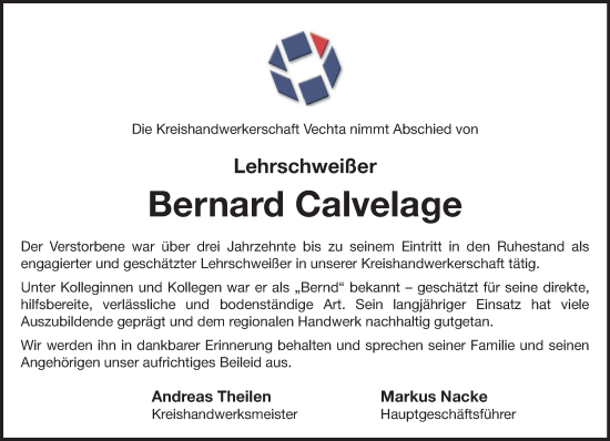 Anzeige von Bernard Calvelage von OM-Medien