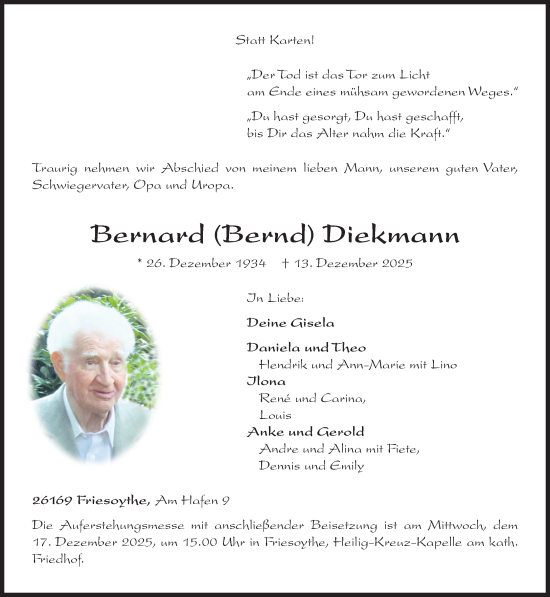 Anzeige von Bernard Diekmann von OM-Medien