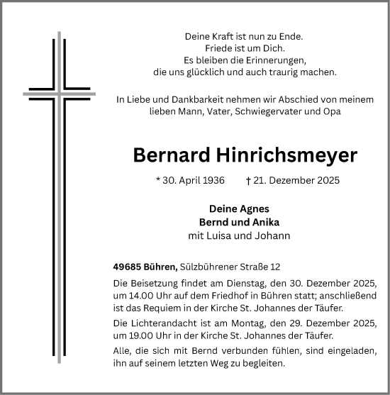 Anzeige von Bernard Hinrichsmeyer von OM-Medien