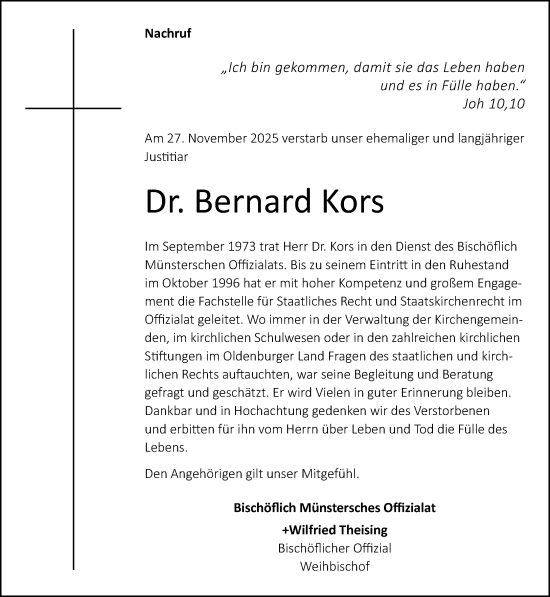 Anzeige von Bernard Kors von OM-Medien