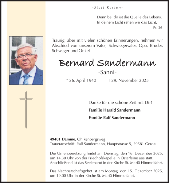 Anzeige von Bernard Sandermann von OM-Medien