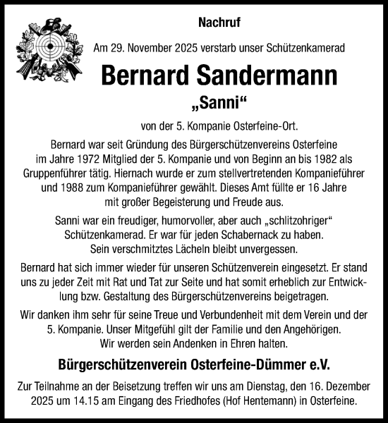 Anzeige von Bernard Sandermann von OM-Medien