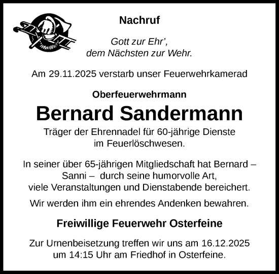Anzeige von Bernard Sandermann von OM-Medien