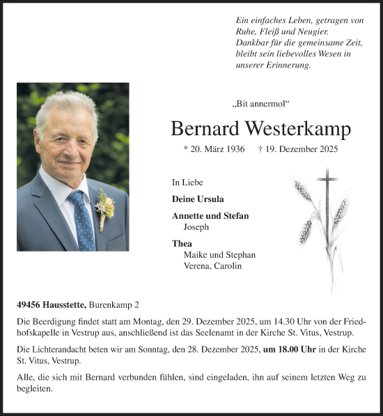 Anzeige von Bernard Westerkamp von OM-Medien