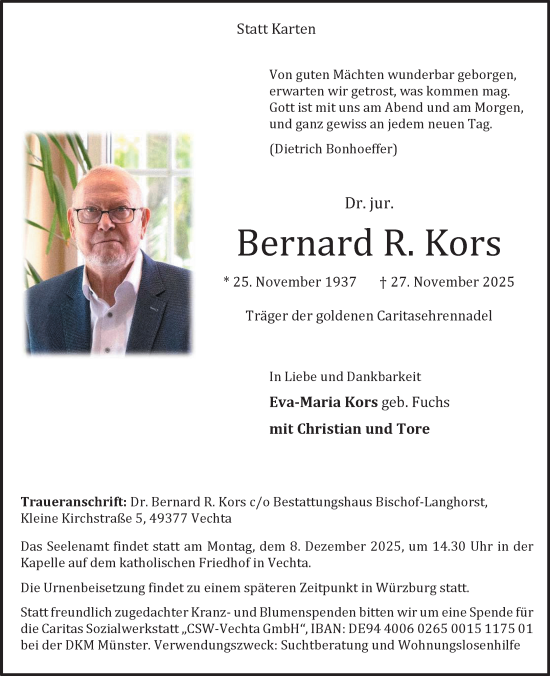 Anzeige von Bernard R. Kors von OM-Medien