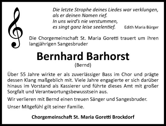 Anzeige von Bernhard Barhorst von OM-Medien