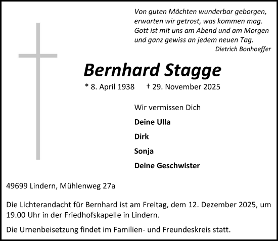 Anzeige von Bernhard Stagge von OM-Medien