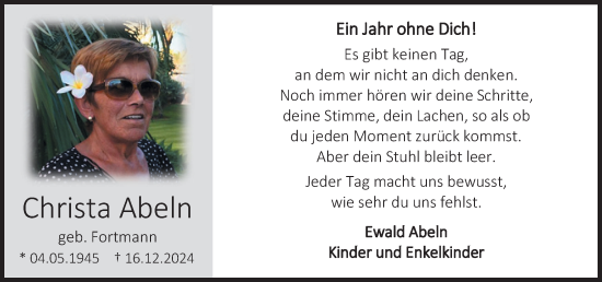 Anzeige von Christa Abeln von OM-Medien