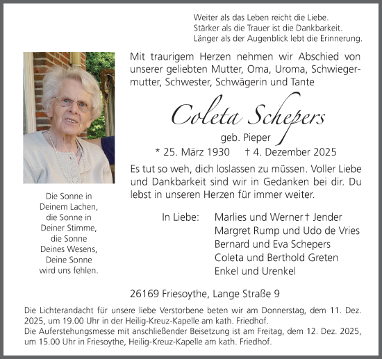 Anzeige von Coleta Schepers von OM-Medien