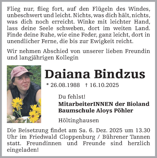 Anzeige von Daiana Bindzus von OM-Medien