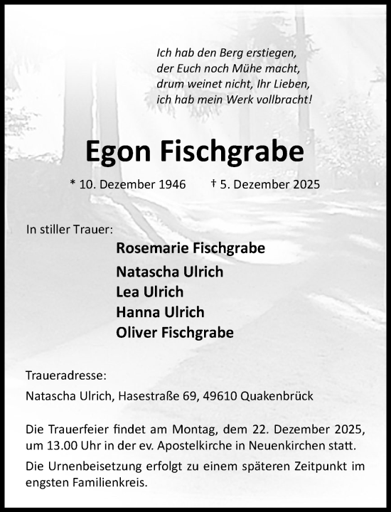 Anzeige von Egon Fischgrabe von OM-Medien