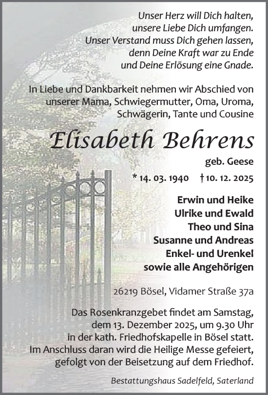 Anzeige von Elisabeth Behrens von OM-Medien