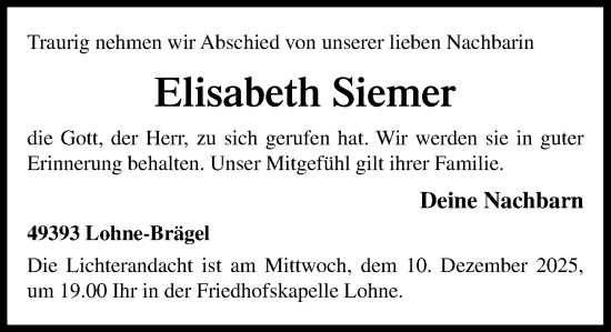Anzeige von Elisabeth Siemer von OM-Medien