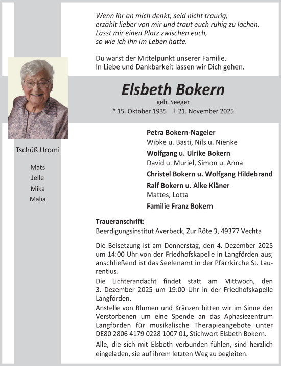 Anzeige von Elsbeth Bokern von OM-Medien