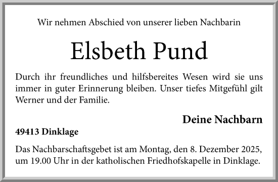 Anzeige von Elsbeth Pund von OM-Medien