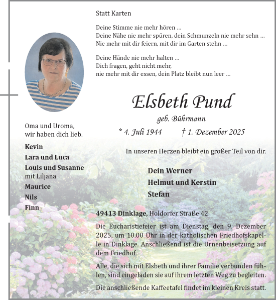 Anzeige von Elsbeth Pund von OM-Medien