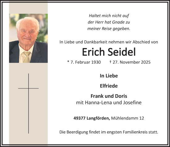 Anzeige von Erich Seidel von OM-Medien