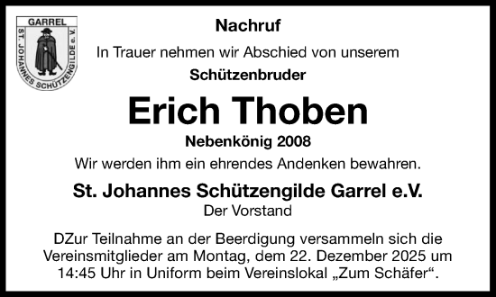 Anzeige von Erich Thoben von OM-Medien