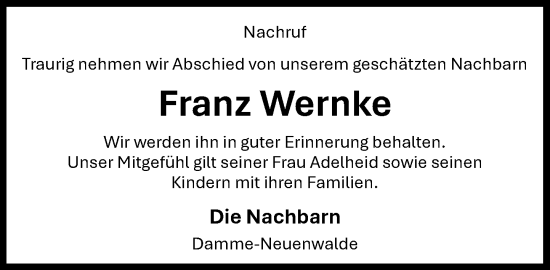 Anzeige von Franz Wernke von OM-Medien