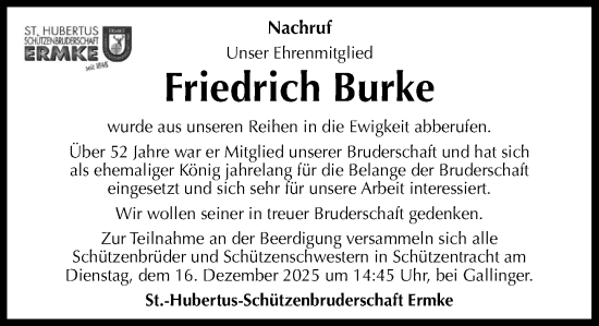 Anzeige von Friedrich Burke von OM-Medien