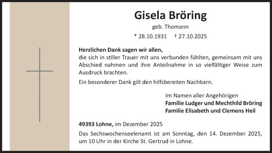 Anzeige von Gisela Bröring von OM-Medien