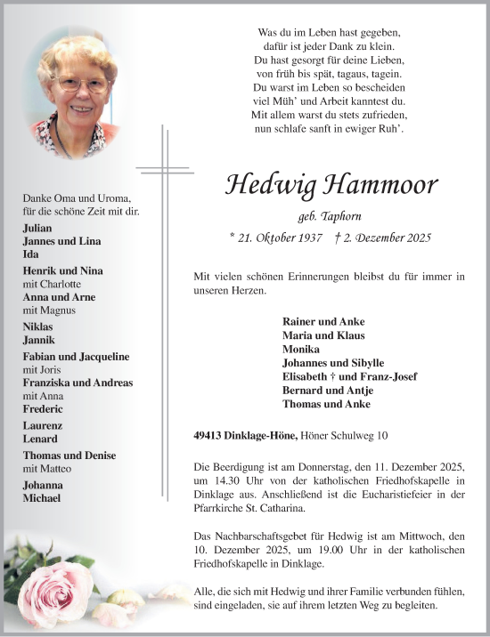 Anzeige von Hedwig Hammoor von OM-Medien