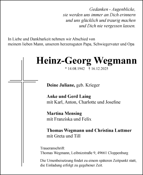 Anzeige von Heinz-Georg Wegmann von OM-Medien
