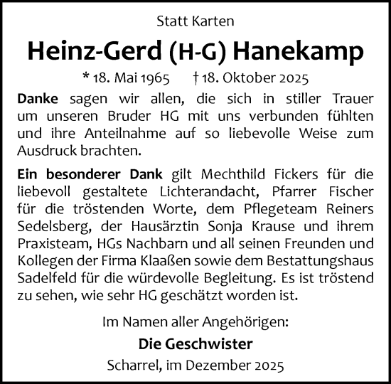 Anzeige von Heinz-Gerd Hanekamp von OM-Medien