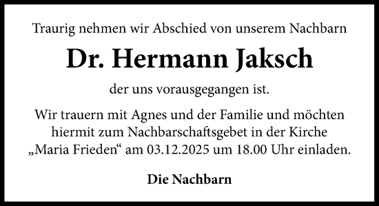Anzeige von Hermann Jaksch von OM-Medien
