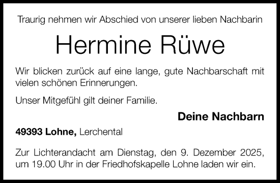 Anzeige von Hermine Rüwe von OM-Medien