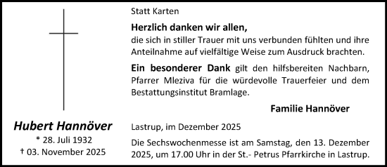 Anzeige von Hubert Hannöver von OM-Medien