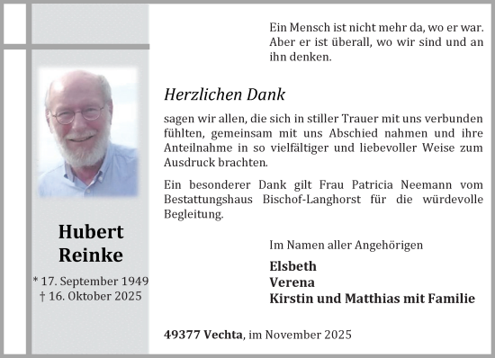 Anzeige von Hubert Reinke von OM-Medien