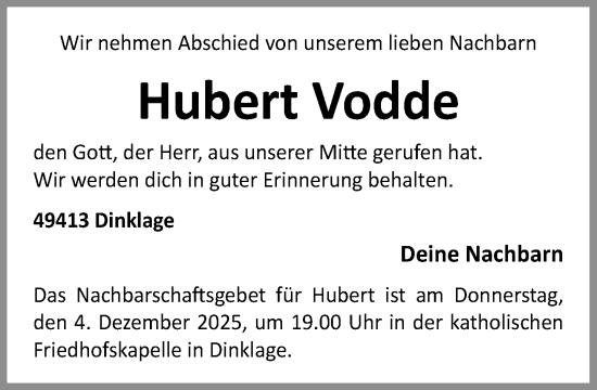 Anzeige von Hubert Vodde von OM-Medien