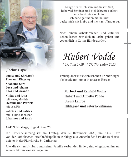 Anzeige von Hubert Vodde von OM-Medien