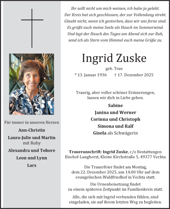 Anzeige von Ingrid Zuske von OM-Medien