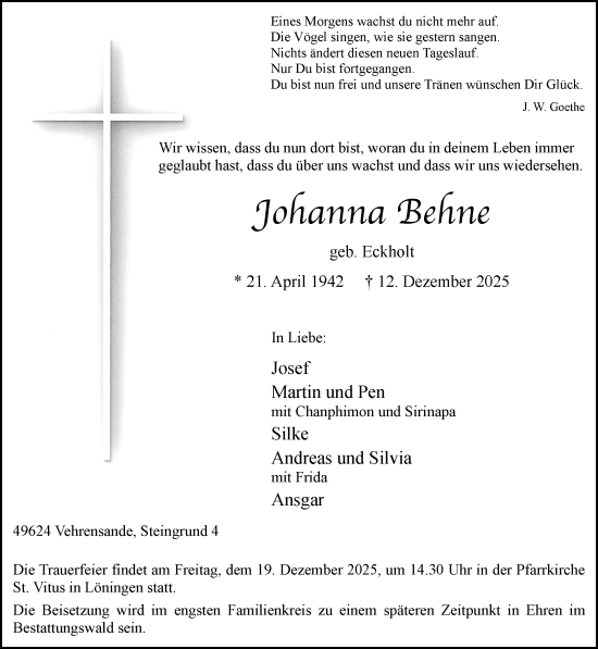 Anzeige von Johanna Behne von OM-Medien