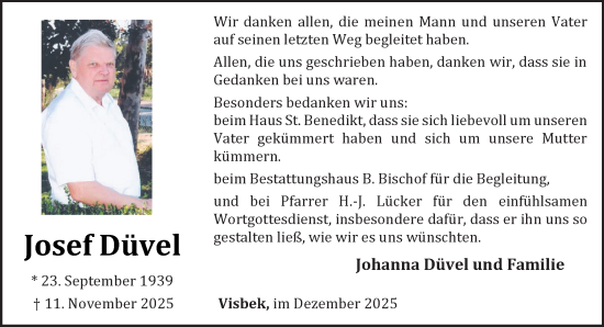 Anzeige von Josef Düvel von OM-Medien
