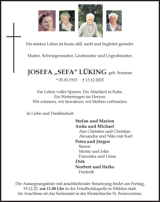 Anzeige von Josefa Lüking von OM-Medien
