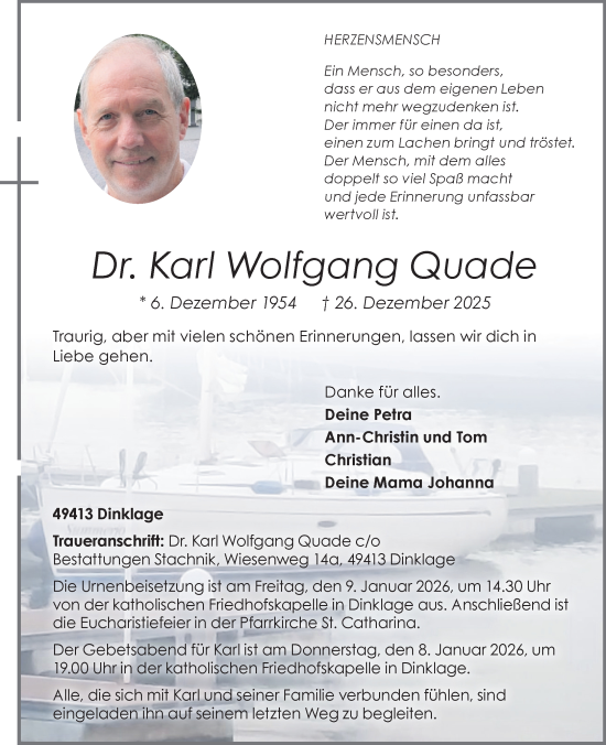 Anzeige von Karl Wolfgang Quade von OM-Medien