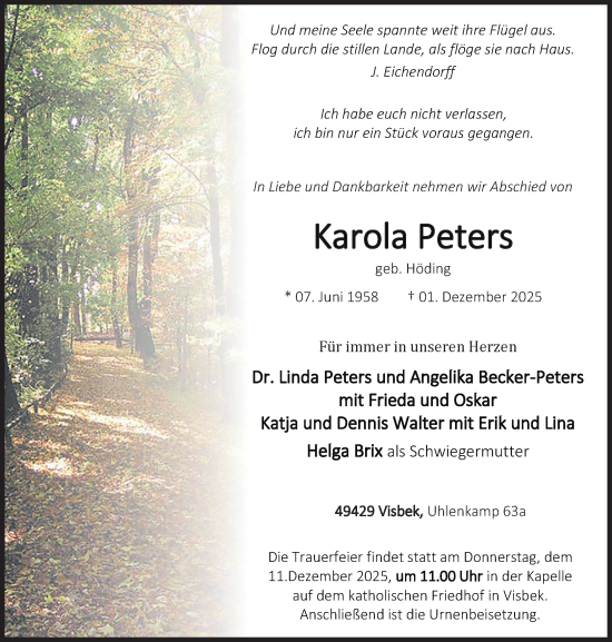 Anzeige von Karola Peters von OM-Medien