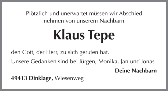 Anzeige von Klaus Tepe von OM-Medien