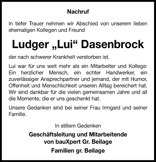Anzeige von Ludger Dasenbrock von OM-Medien