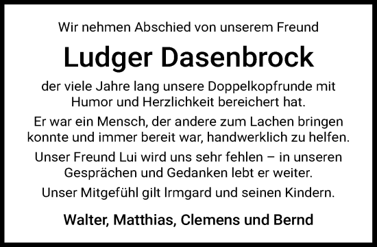 Anzeige von Ludger Dasenbrock von OM-Medien