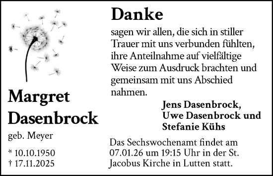 Anzeige von Margret Dasenbrock von OM-Medien