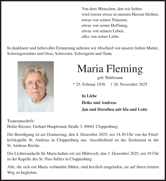 Anzeige von Maria Fleming von OM-Medien