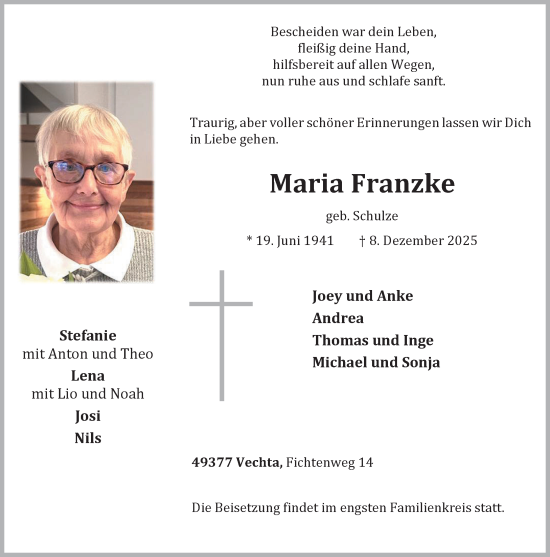 Anzeige von Maria Franzke von OM-Medien