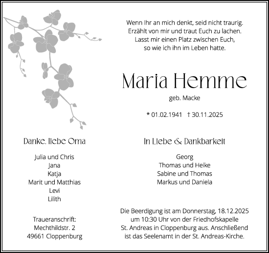 Anzeige von Maria Hemme von OM-Medien