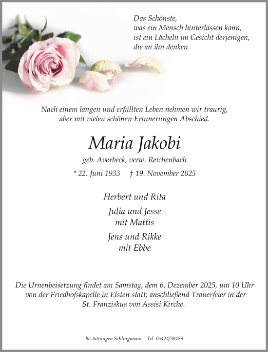 Anzeige von Maria Jakobi von OM-Medien